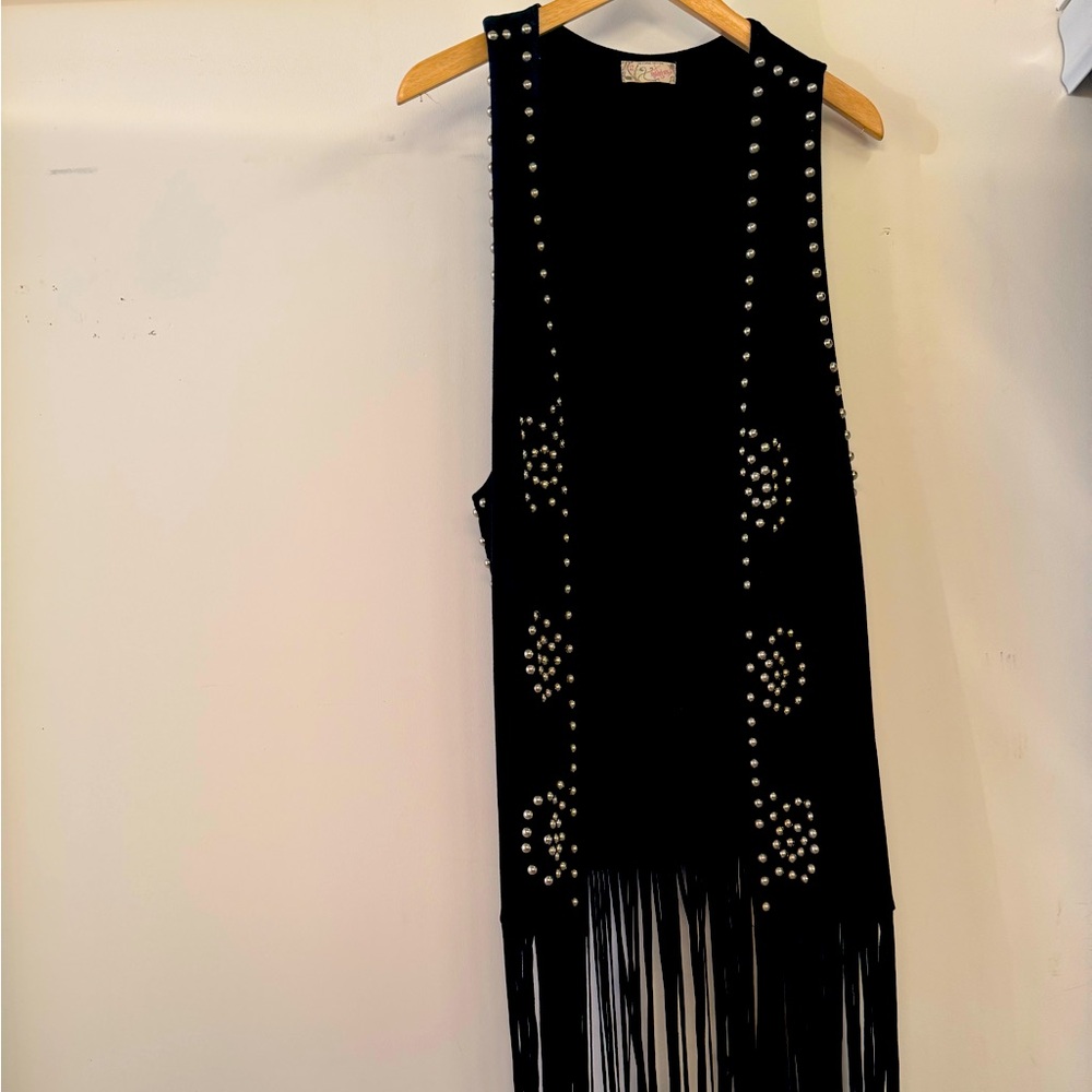 FREE PEOPLE Stevie knicks - esque studded long fringe vest